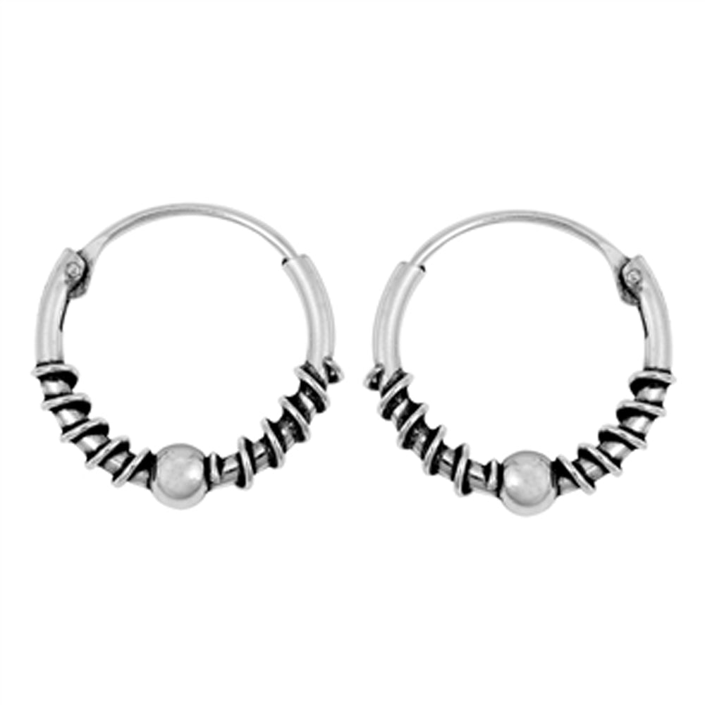 Sterling Silver Statement Hoop Coil Wrap Bead Earrings 925 New