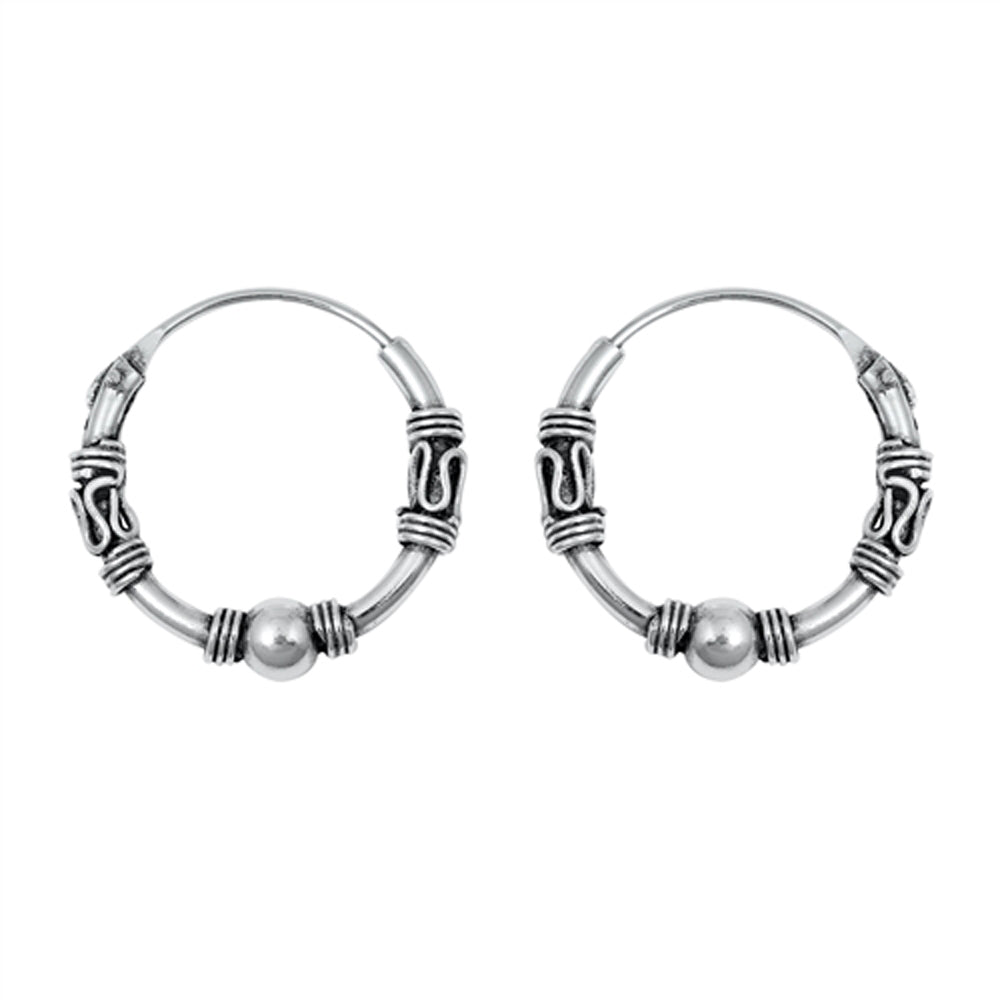 Sterling Silver Boho Hoop Bali Style Wavy Rope Knot Earrings 925 New