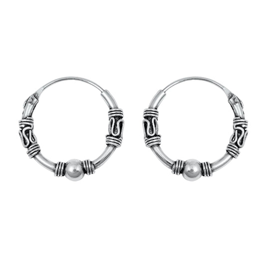 Sterling Silver Boho Hoop Bali Style Wavy Rope Knot Earrings 925 New