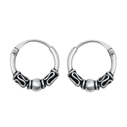 Sterling Silver Wavy Boho Hoop Bali Style Unique Earrings 925 New