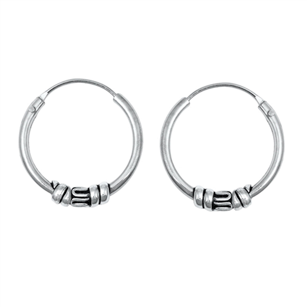 Sterling Silver Bali Style Hoop Unique Statement Earrings 925 New