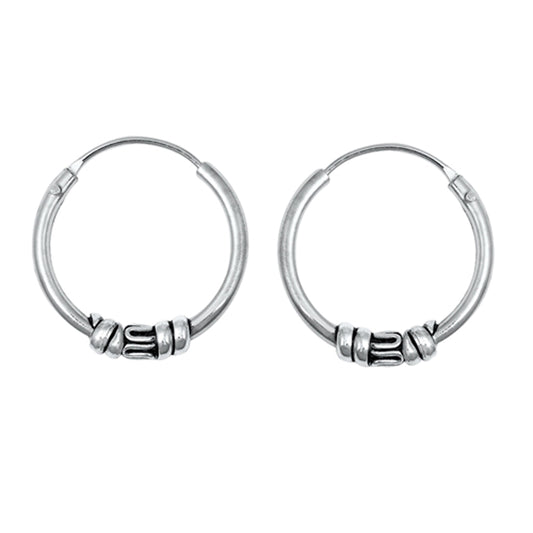 Sterling Silver Bali Style Hoop Unique Statement Earrings 925 New