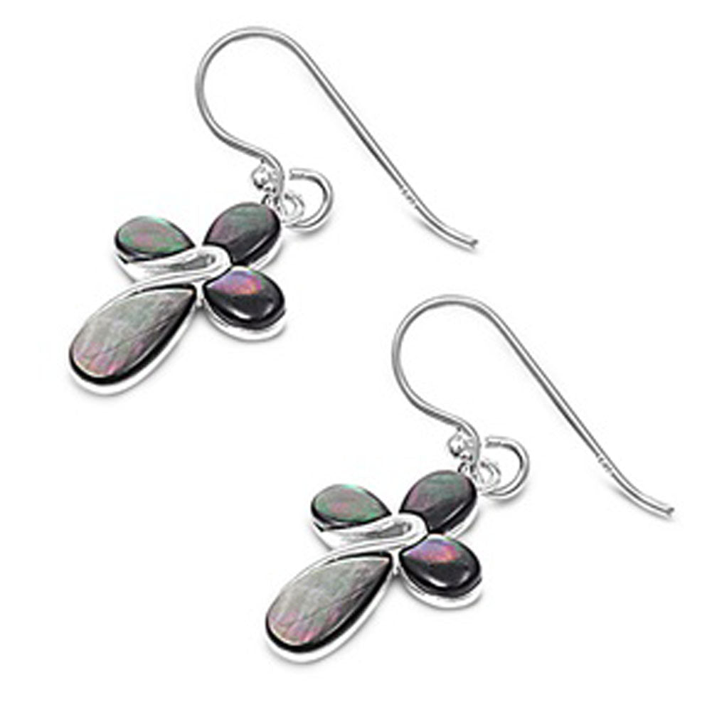 Sterling Silver Modern Cross High Polish Round Modern Unique Earrings Black Onyx