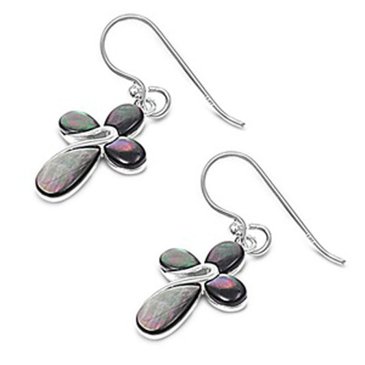 Sterling Silver Modern Cross High Polish Round Modern Unique Earrings Black Onyx