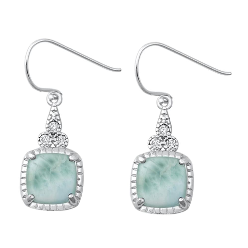 Sterling Silver Polished Larimar Square Bali Dangle High Polished Earrings 925