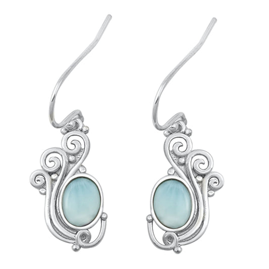 Sterling Silver Filigree Swirl Vintage Style Ornate Oval Earrings Larimar 925