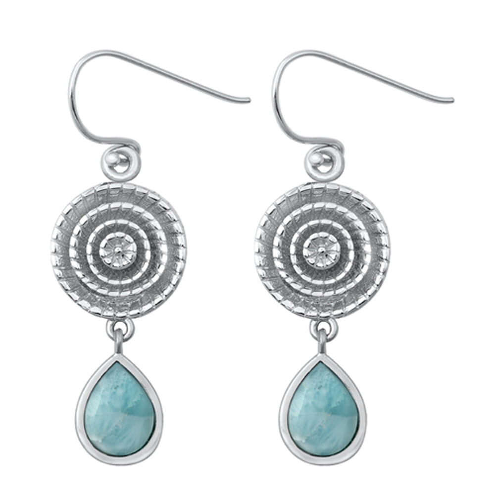 Sterling Silver Bali Drop Dangle Flower Medallion Teardrop Earrings Larimar 925