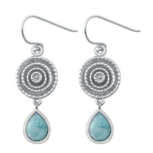 Sterling Silver Bali Drop Dangle Flower Medallion Teardrop Earrings Larimar 925