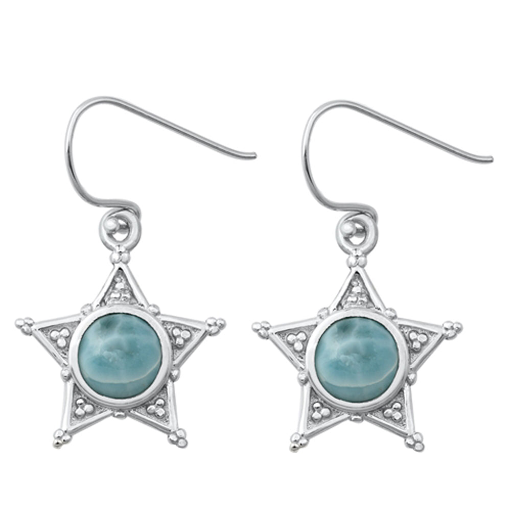 Sterling Silver Elegant Star Circle Vintage Style Earrings Larimar 925 New