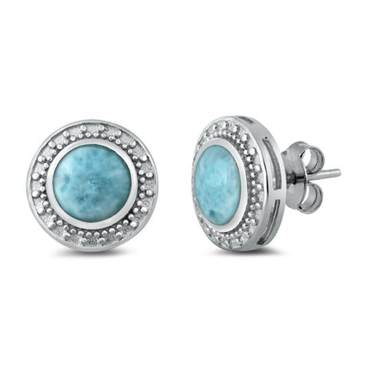 Sterling Silver Fashion Larimar Bali Stud Circle High Polished Earrings