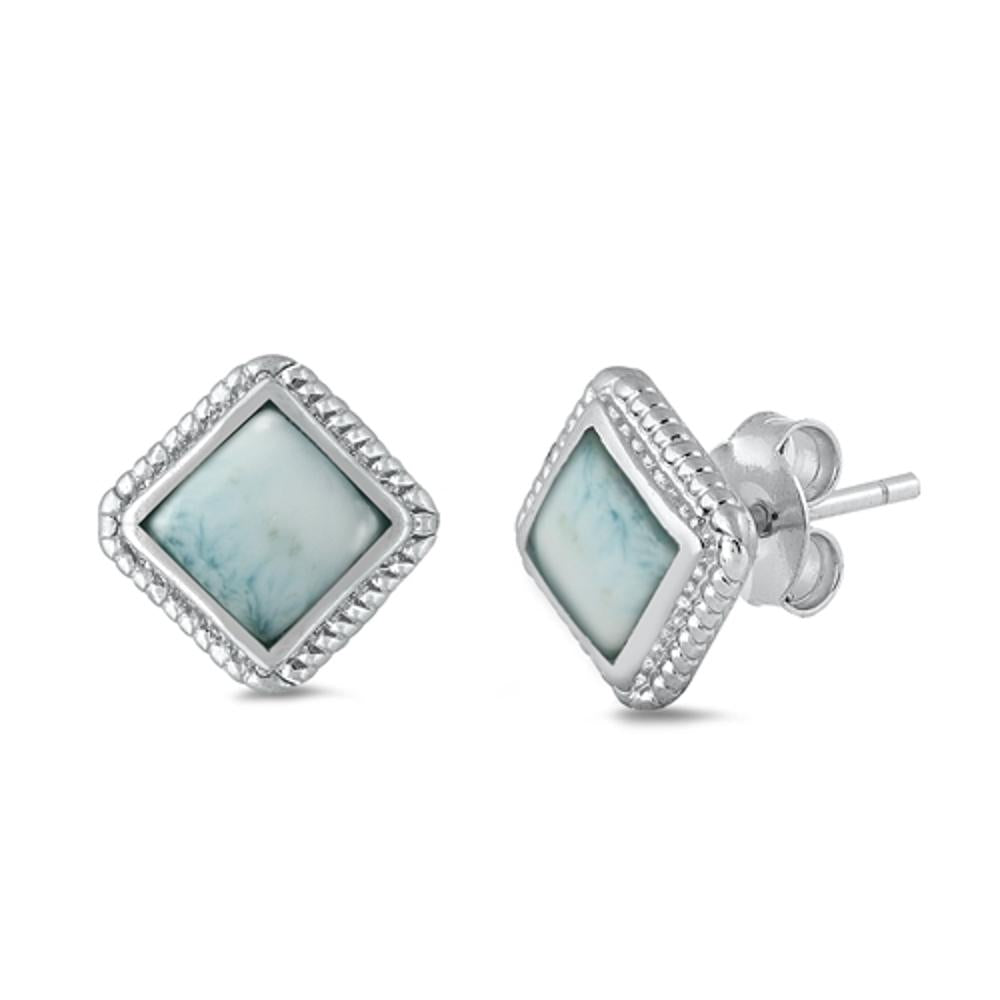 Sterling Silver Beautiful Larimar Square Bali High Polished Earrings 925 New