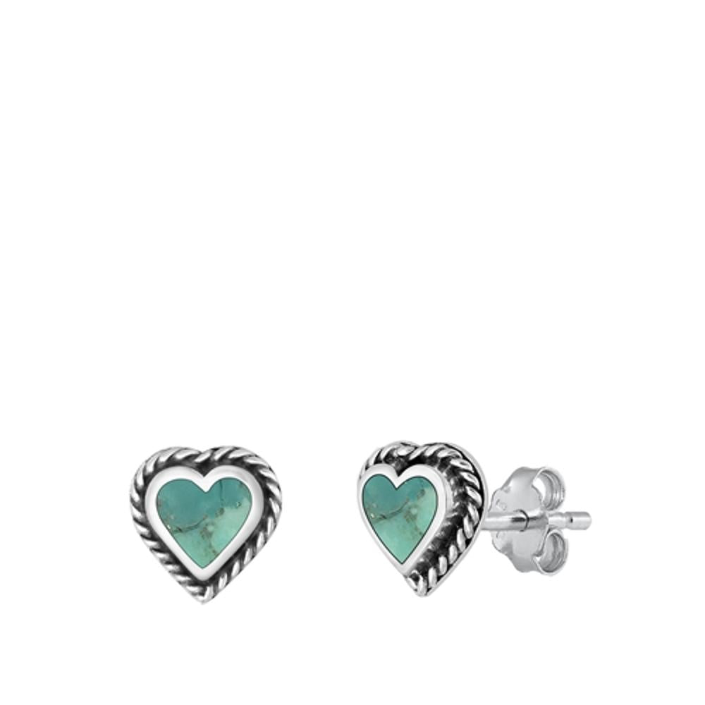 Sterling Silver Beautiful Heart Turquoise Bali Stud High Polished Earrings 925