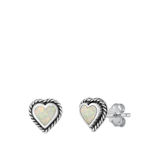 Sterling Silver Beautiful Oxidized White Opal Heart Bali Stud Earrings 925 New