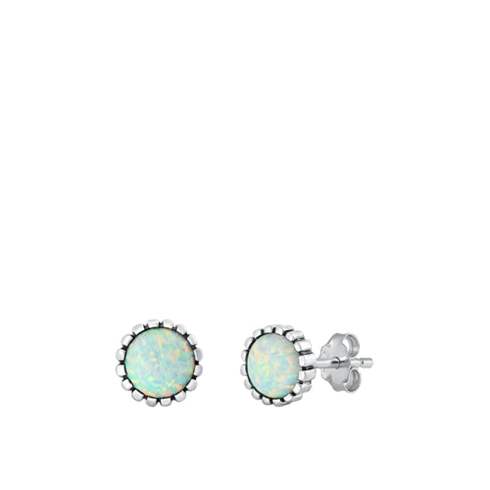 Sterling Silver Wholesale White Synthetic Opal Circle Flower Earrings 925 New