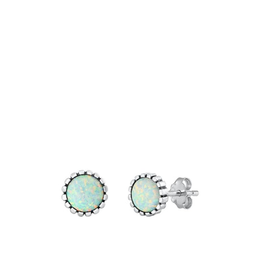 Sterling Silver Wholesale White Synthetic Opal Circle Flower Earrings 925 New