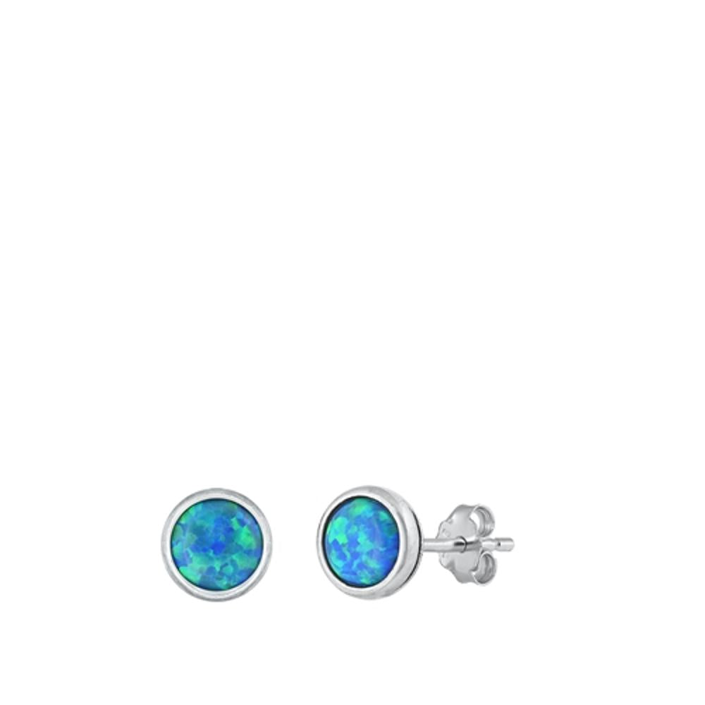 Sterling Silver Beautiful Blue Synthetic Opal Circle Fashion Earrings 925 New