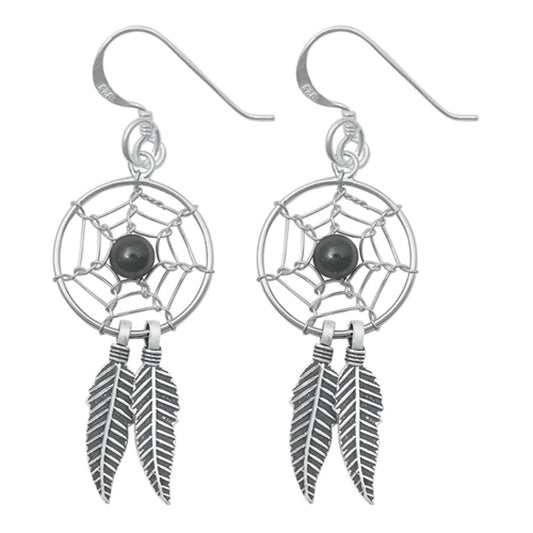 Sterling Silver Dreamcatcher Web Hanging Feather Hook Earrings 925 New 925 New