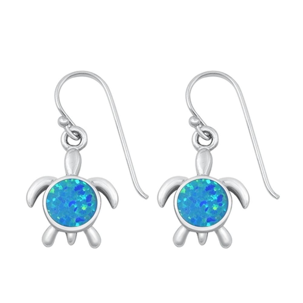 Sterling Silver Fashion Blue Synthetic Opal Sea Turtle Beach Earrings 925 New