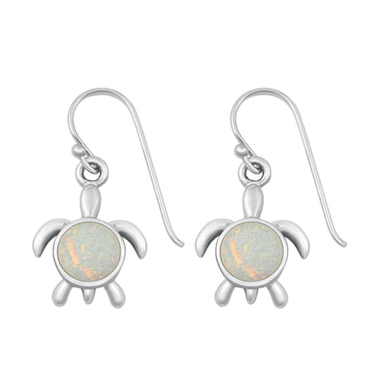 Sterling Silver Classic White Synthetic Opal Sea Turtle Cute Earrings 925 New