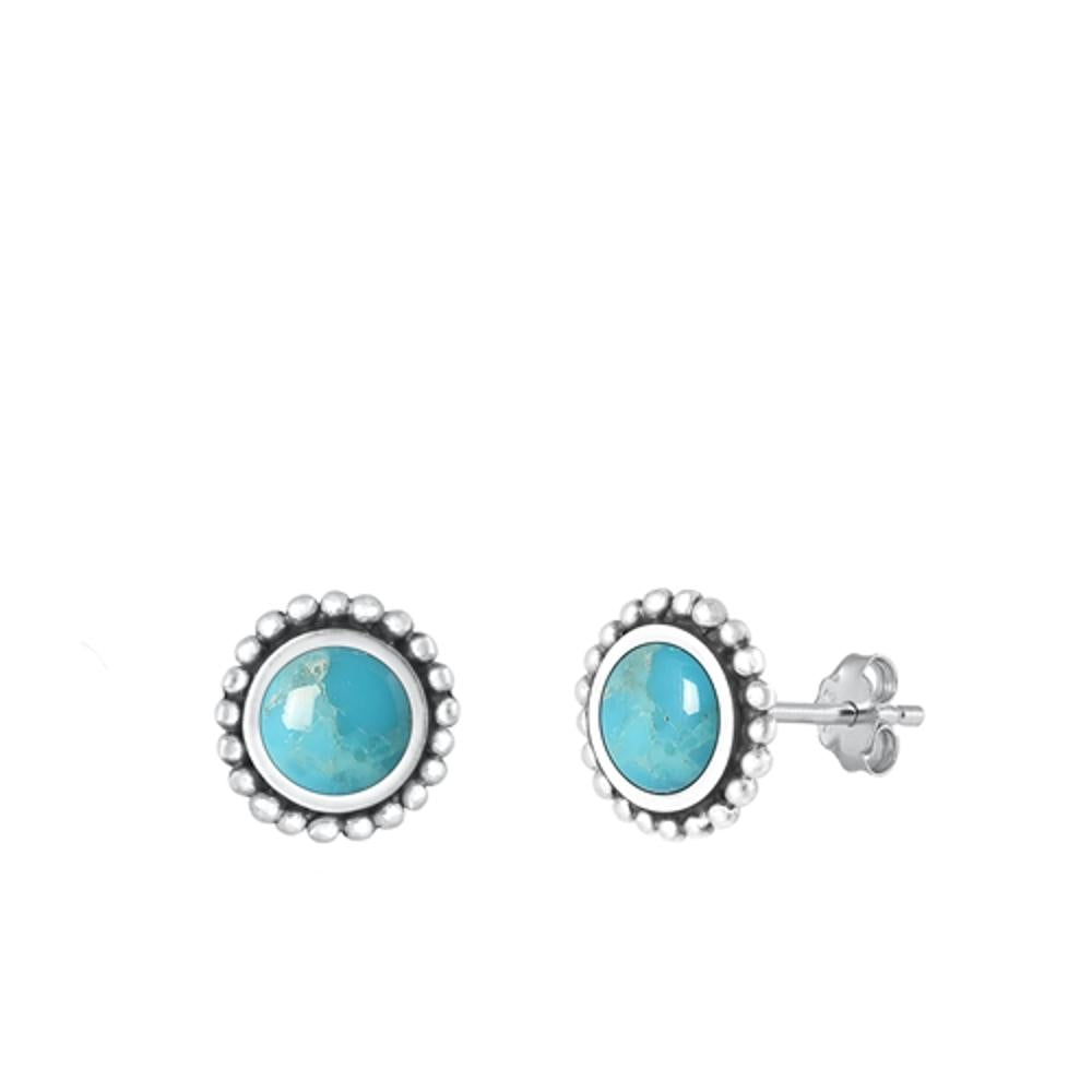 Sterling Silver Unique Turquoise High Polished Stud Fashion Earrings .925 New