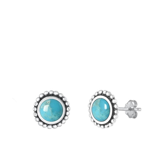 Sterling Silver Unique Turquoise High Polished Stud Fashion Earrings .925 New