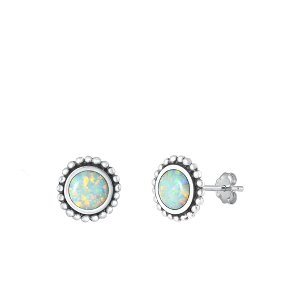 Sterling Silver Classic White Synthetic Opal Bali Stud Fashion Earrings .925 New