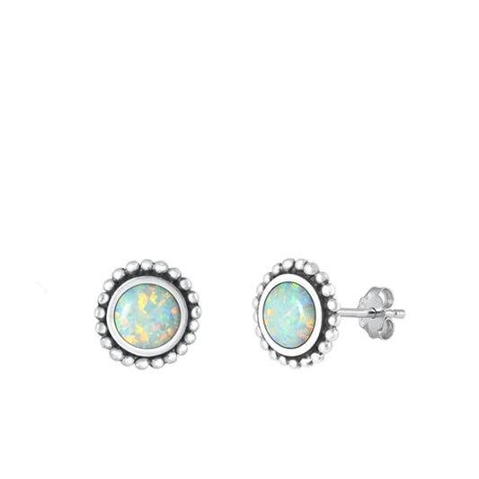 Sterling Silver Classic White Synthetic Opal Bali Stud Fashion Earrings .925 New