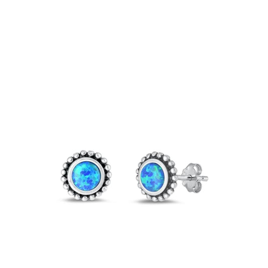 Sterling Silver Classic Blue Synthetic Opal High Polished Stud Earrings .925 New