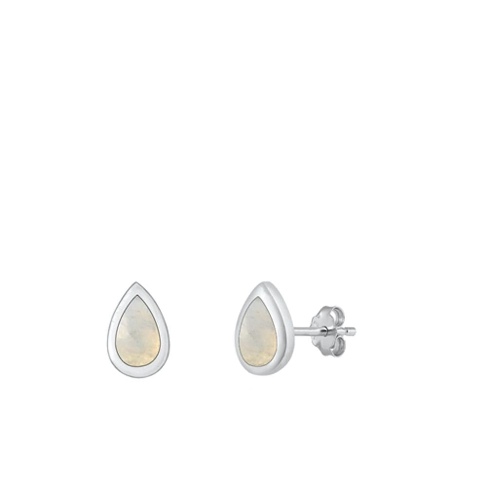 Sterling Silver Beautiful Moonstone Teardrop Stud Polished Earrings .925 New