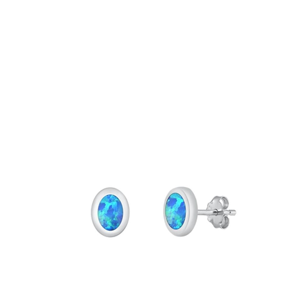 Sterling Silver Cute Blue Synthetic Opal Stud High Polished Earrings .925 New