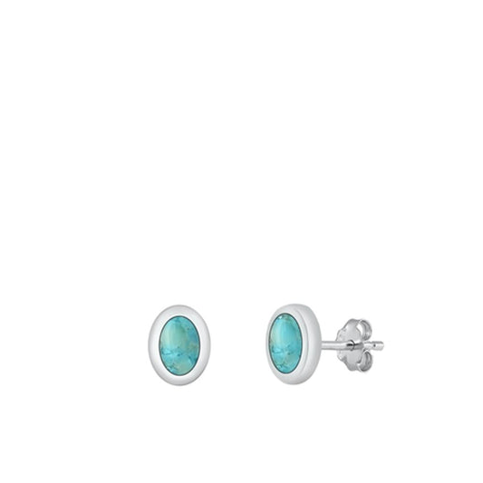 Sterling Silver Beautiful Turquoise High Polished Stud Earrings .925 New