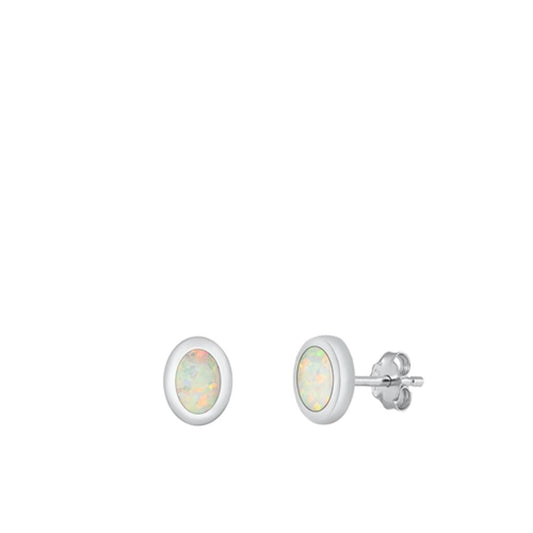 Sterling Silver High Polished White Synthetic Opal Stud Earrings .925 New