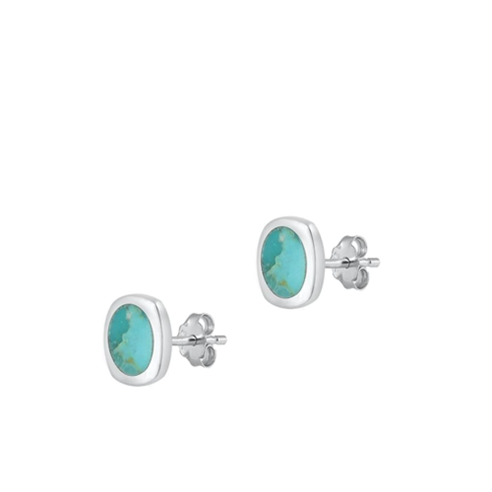Sterling Silver Unique High Polished Turquoise Stud Fashion Earrings .925 New