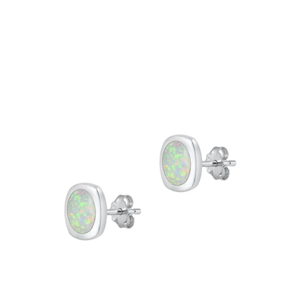 Sterling Silver Cute White Synthetic Opal High Polished Stud Earrings .925 New
