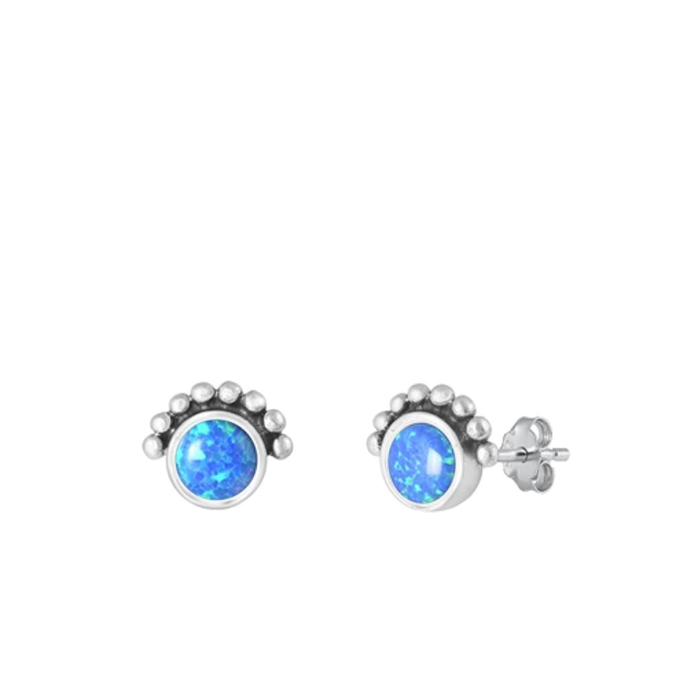 Sterling Silver Unique Blue Synthetic Opal Bali Stud Fashion Earrings .925 New