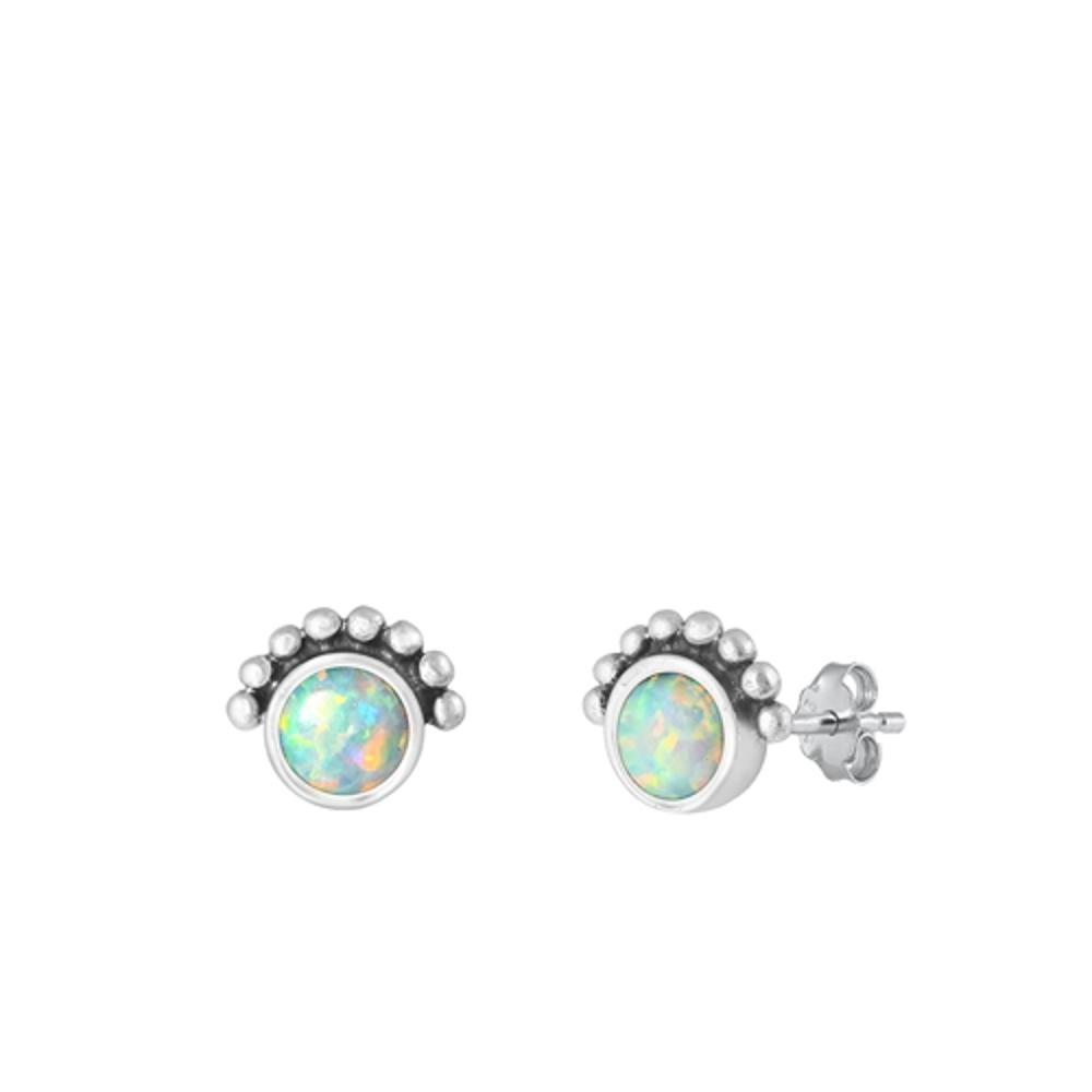 Sterling Silver Wholesale White Synthetic Opal Bali Stud Earrings .925 New