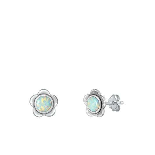 Sterling Silver Beautiful White Synthetic Opal Flower Fashion Earrings 925 New