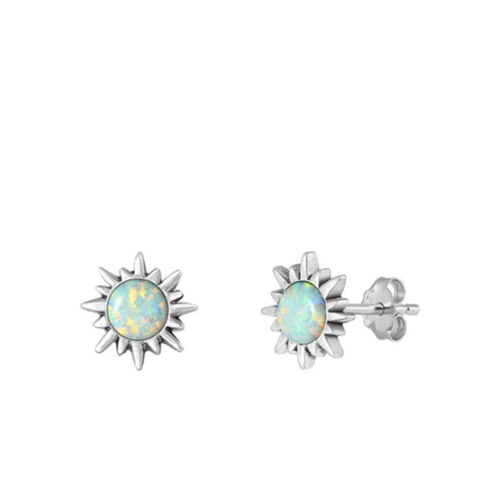 Sterling Silver Cute White Synthetic Opal Sun Star Stud Earrings .925 New