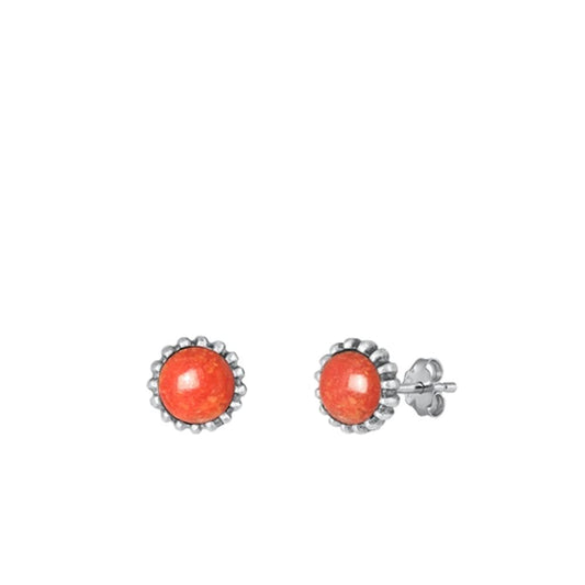 Sterling Silver Fashion Oxidized Red Carnelian Round Stud Earrings .925 New