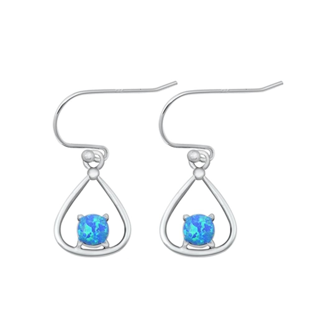 Sterling Silver Classic Blue Synthetic Opal High Polished Hook Earrings .925 New