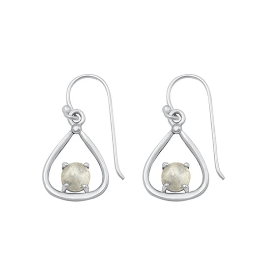 Sterling Silver Beautiful High Polished Moonstone Hook Earrings .925 New