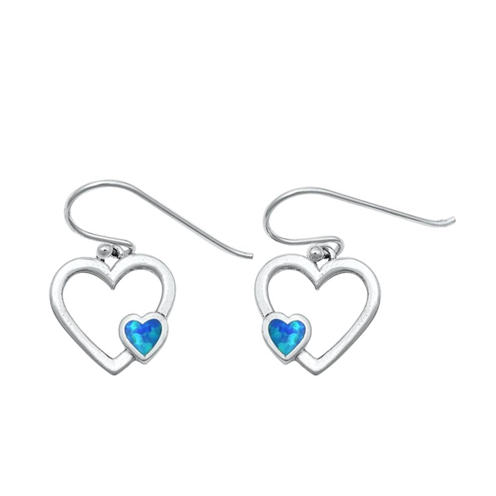 Sterling Silver Unique Blue Synthetic Opal Heart Hook Fashion Earrings .925 New