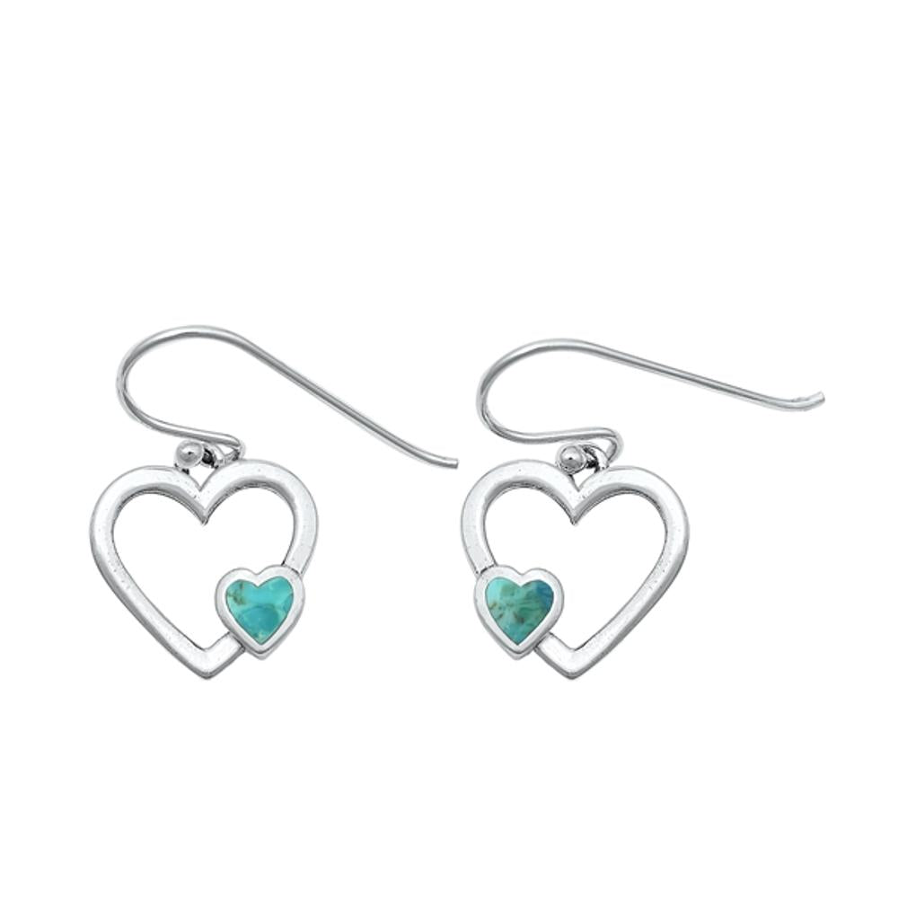 Sterling Silver Unique Turquoise Heart Hook Love Earrings .925 New