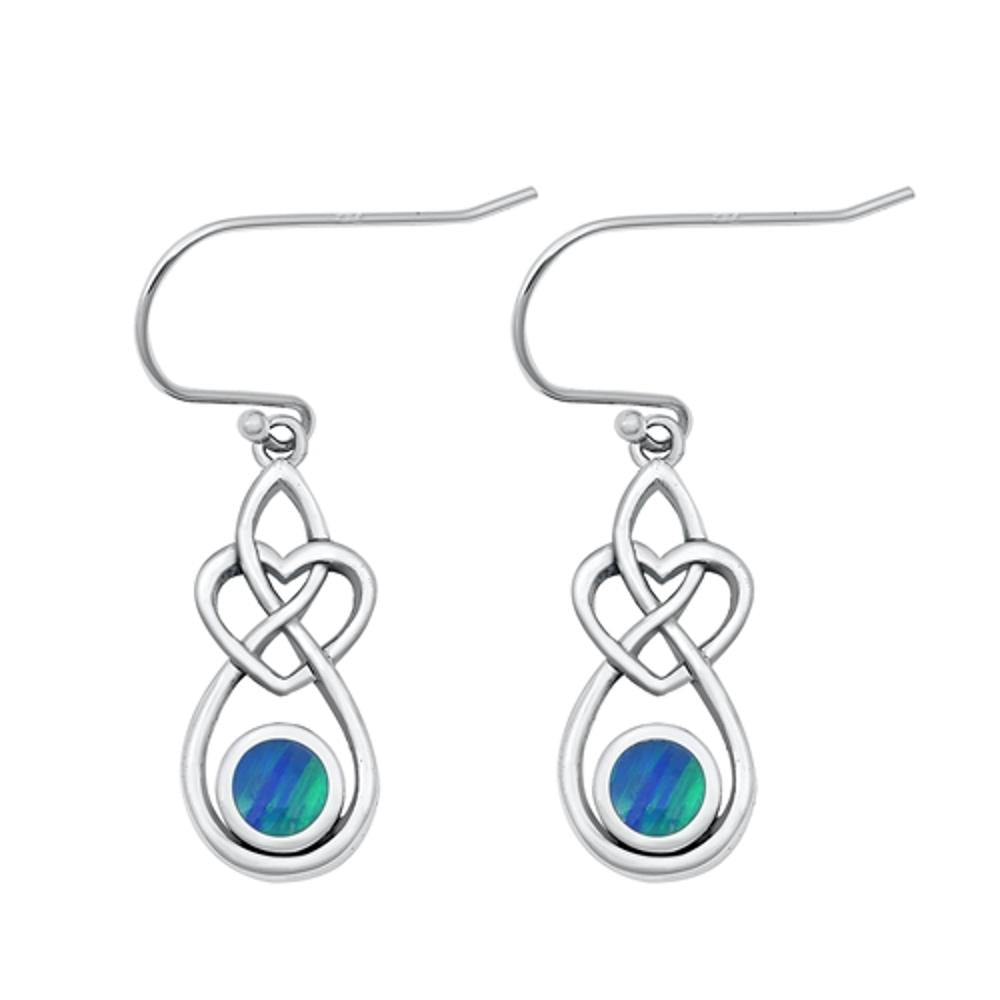Sterling Silver Cute Blue Synthetic Opal Celtic Hook Fashion Earrings .925 New