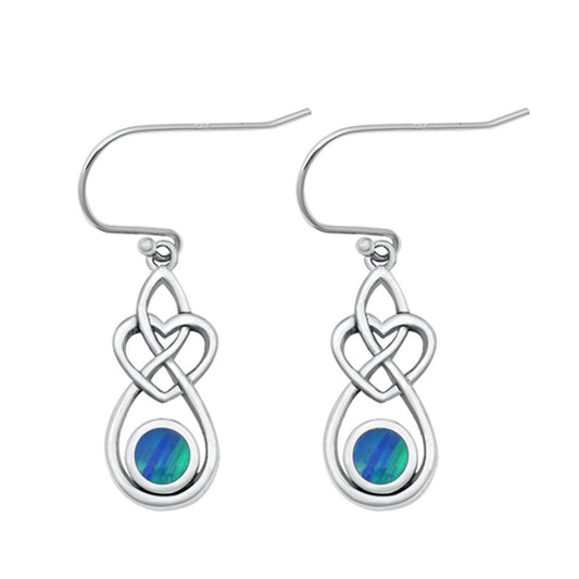 Sterling Silver Cute Blue Synthetic Opal Celtic Hook Fashion Earrings .925 New