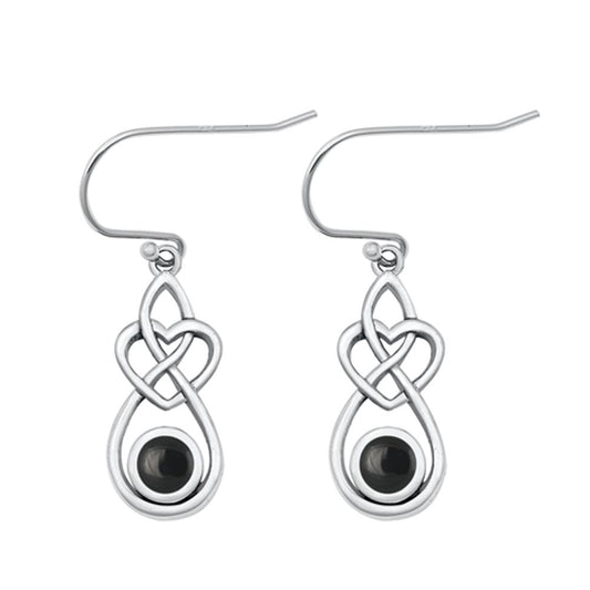 Sterling Silver Wholesale Black Agate Celtic Hook Polished Earrings .925 New