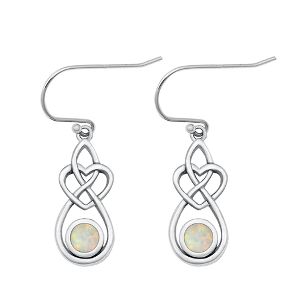 Sterling Silver Wholesale White Synthetic Opal Celtic Hook Earrings .925 New
