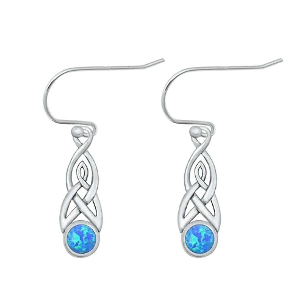 Sterling Silver Unique Blue Synthetic Opal Celtic Hook Earrings .925 New