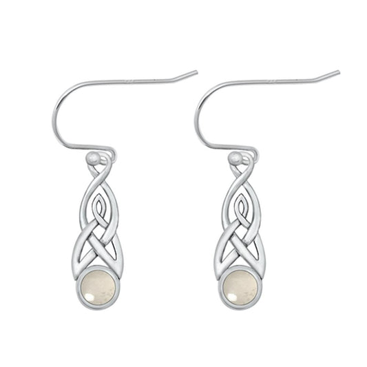 Sterling Silver High Polished Moonstone Celtic Fashion Hook Earrings .925 New