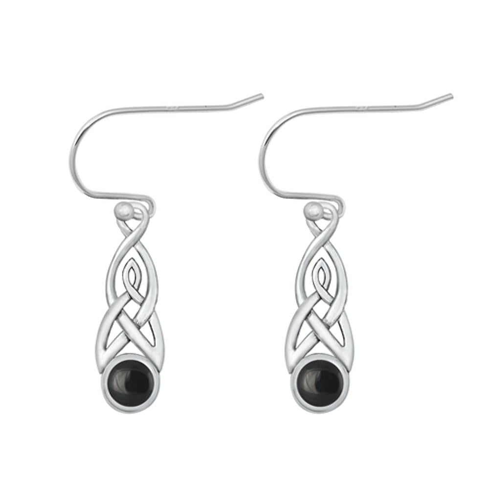 Sterling Silver Unique Black Agate Celtic Hook High Polished Earrings .925 New